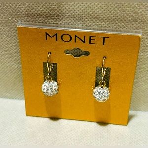 Costume jewelry Pair of Monet rhinestones ball shaped hanging earrings